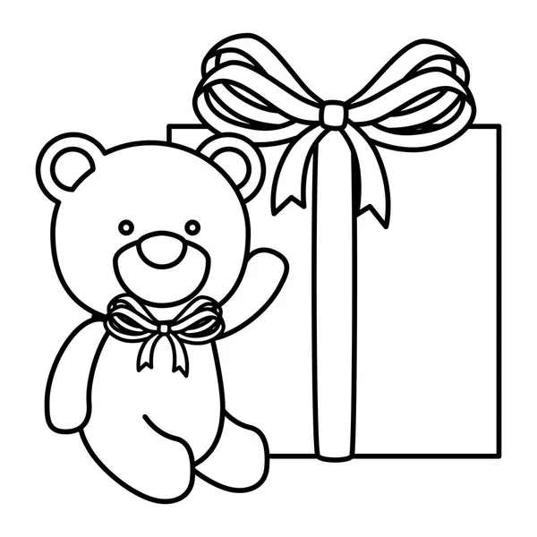 Schattige teddybeer met geschenkdoos geïsoleerd pictogram — Stockvector