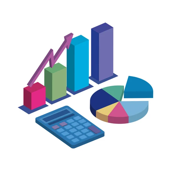 Gráficos estatísticos com calculadora ícone isolado —  Vetores de Stock