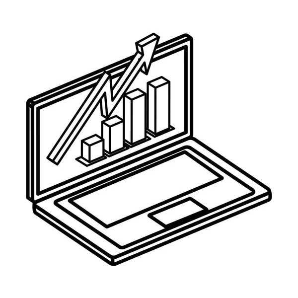 Ordinateur portable avec barres icône isolée statistique — Image vectorielle