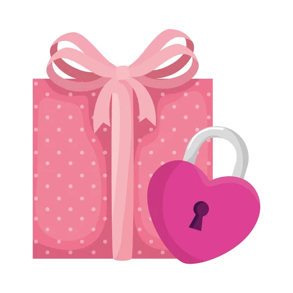 Λουκέτο σε σχήμα καρδιάς με κουτί δώρου — Διανυσματικό Αρχείο
