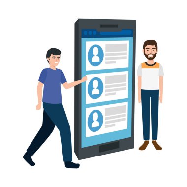 Sohbet ikonu olan genç erkekler ve akıllı telefon