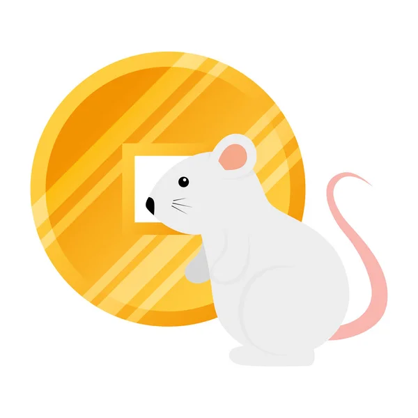 Cute rodent rat with golden coin — Stock Vector