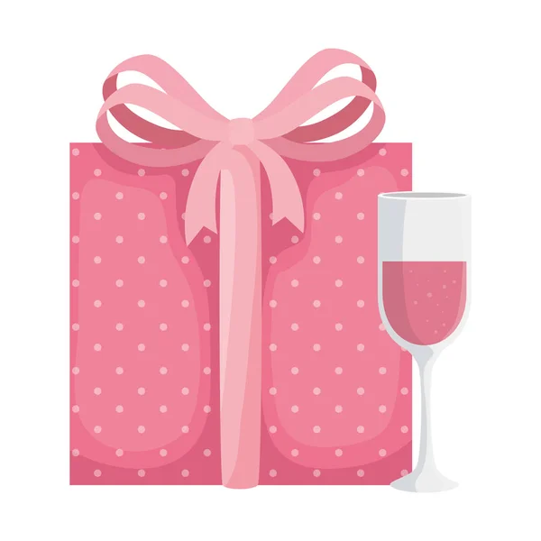 Кубок шампанское с подарочной коробке изолированный значок — стоковый вектор