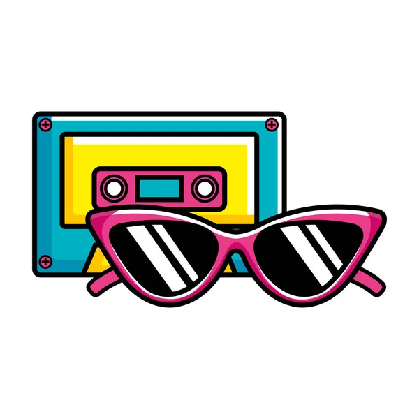 Cassette musique avec lunettes de soleil pop art style icône — Image vectorielle