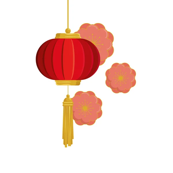 Laterne Chinesen hängen mit Blumen isoliert Symbol — Stockvektor