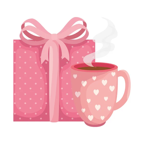 Cup coffee with gift box isolated icon — 스톡 벡터