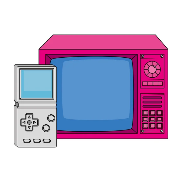 Tv con mango de videojuego noventa estilo — Vector de stock