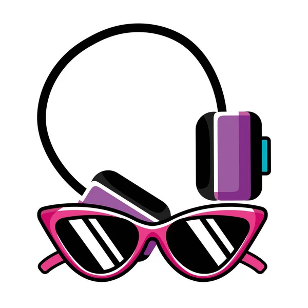 Zestaw słuchawkowy z okularami przeciwsłonecznymi pop art style ikona — Wektor stockowy