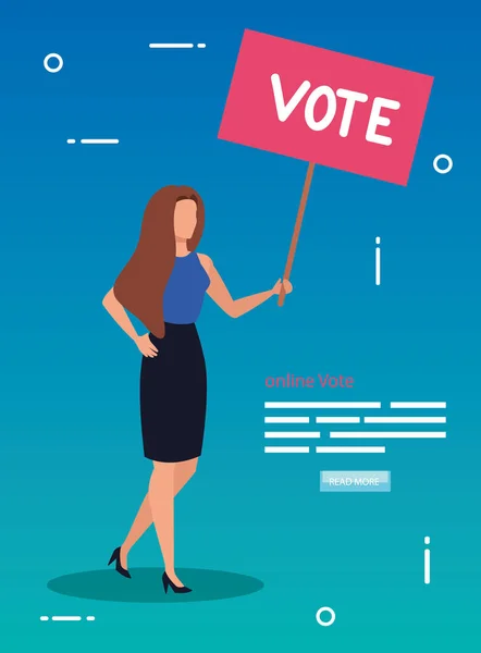 ビジネスウーマンとオンライン投票のポスター — ストックベクタ