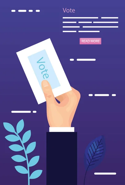 Manifesto di voto con la mano e modulo di voto — Vettoriale Stock