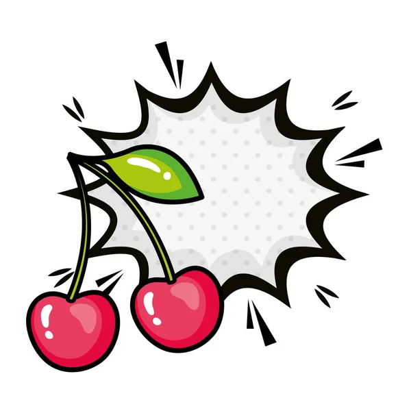 Cherries with explosion pop art style icon — Stock Vector