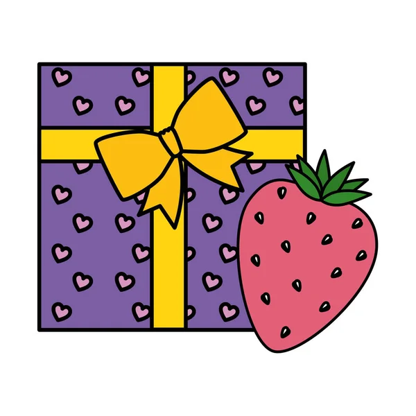 Caja de regalo con fresa icono aislado — Vector de stock