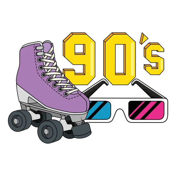 Patins com óculos estilo retro dos anos noventa — Vetor de Stock