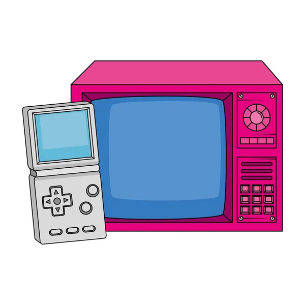 Tv con mango de videojuego noventa estilo retro — Archivo Imágenes Vectoriales