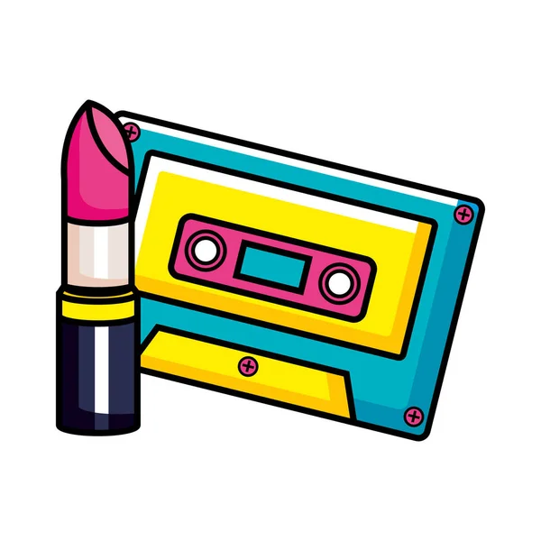 Kassettenmusik mit Lippenstift-Pop-Art-Stilikone — Stockvektor