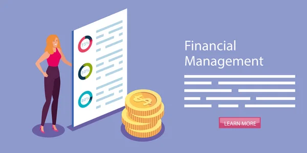 Financial management with woman and icons — Stock Vector