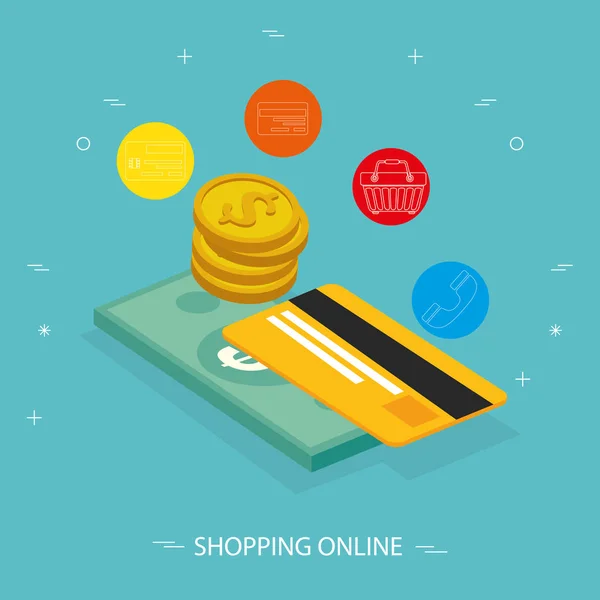 Online winkel met creditcard en icoon — Stockvector