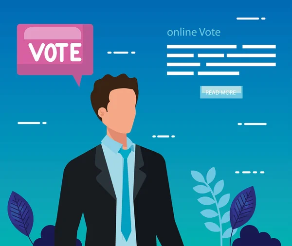 Manifesto di voto online con uomo d'affari — Vettoriale Stock