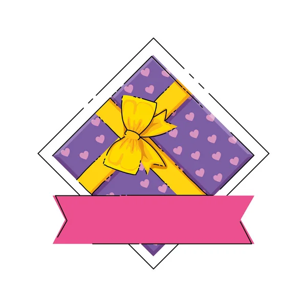 Boîte cadeau avec ruban icône isolée — Image vectorielle