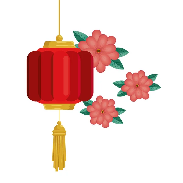 Chiński latarnia wiszące z kwiatów odizolowanych ikona — Wektor stockowy
