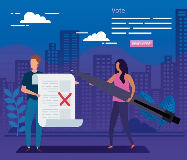 Póster de votación con pareja de negocios — Archivo Imágenes Vectoriales