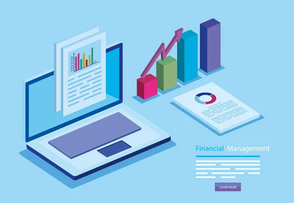 Gestão financeira com laptop e infográfico —  Vetores de Stock