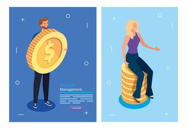 Financial management with people and icons — Stock Vector