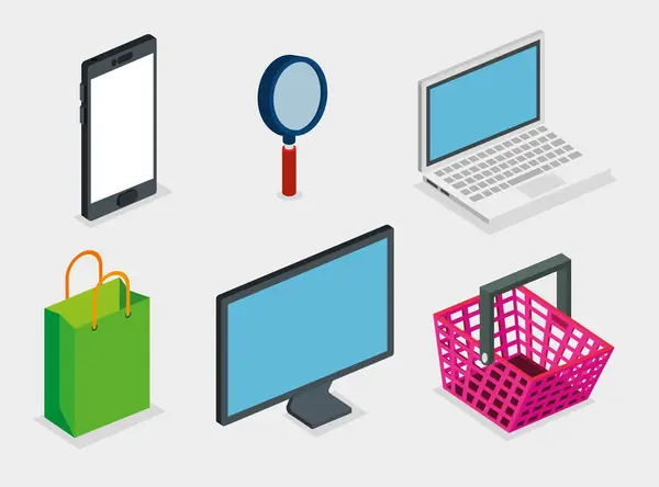 Panier shopping avec des icônes ensemble — Image vectorielle