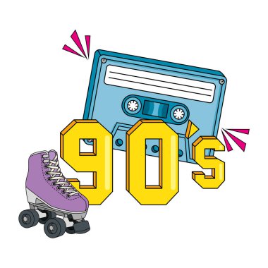 90 'ların kaset izole edilmiş retro ikonu ile paten kaymak