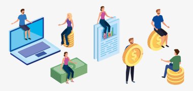 iş simgeleri olan bir grup insan