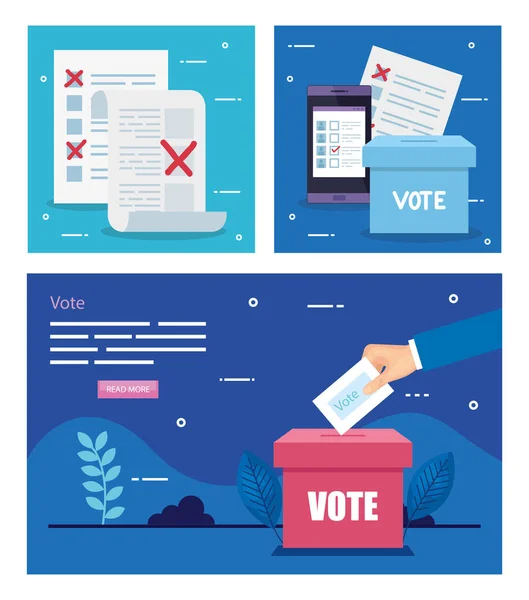 Conjunto de póster de voto con iconos — Archivo Imágenes Vectoriales