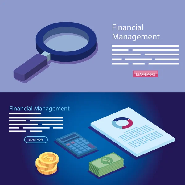 Conjunto cartaz de gestão financeira com ícones —  Vetores de Stock