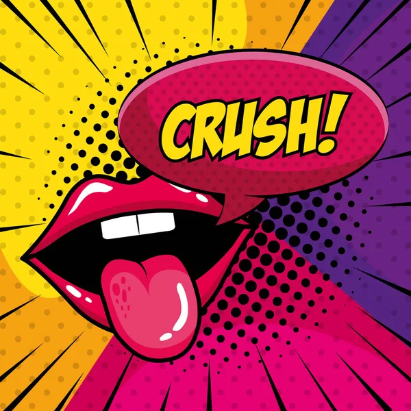 Sexy mouth with tongue out and crush expression pop art style — 스톡 벡터