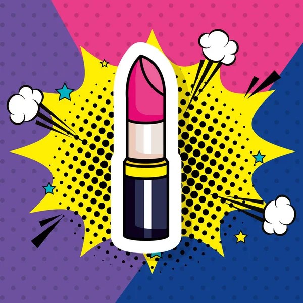 Lipstick in explosion pop art style icon — Stock Vector