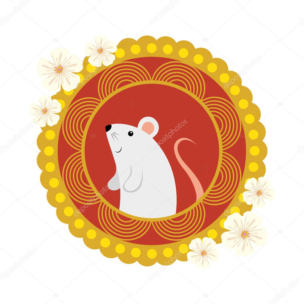 cute rodent rat with frame circular chinese