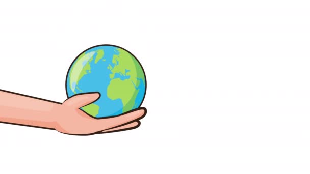 地球を持ち上げる手で環境に優しいアニメーション — ストック動画