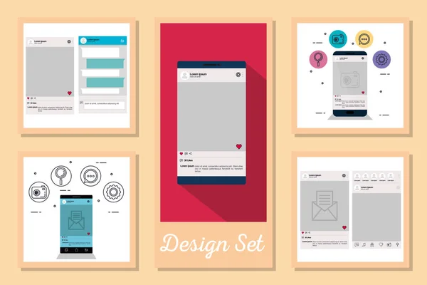 Akıllı telefon ve sosyal medya simgelerinin dizaynları — Stok Vektör