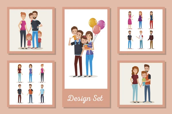 Diseños conjunto de linda familia — Vector de stock