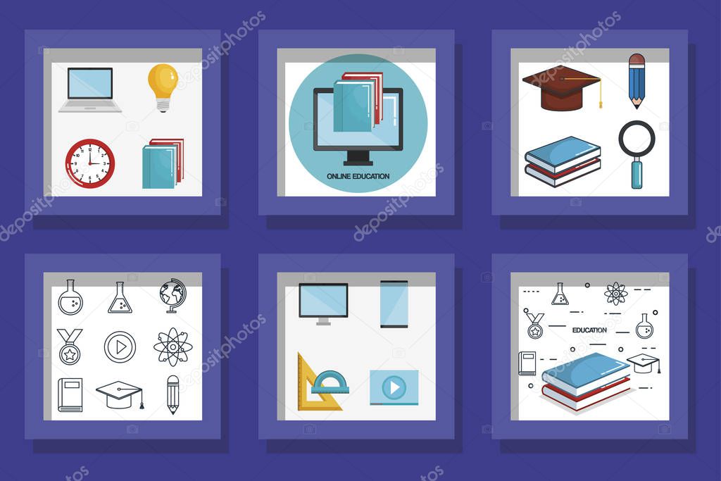 bundle designs of education online and icons