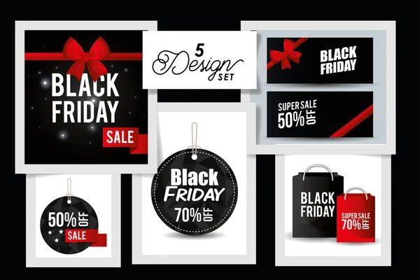 Five designs of black friday labels — Stock Vector