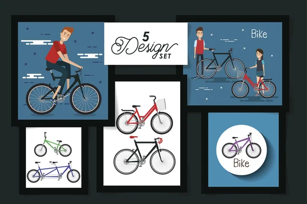 Öt design a fiatalok és a kerékpárok — Stock Vector
