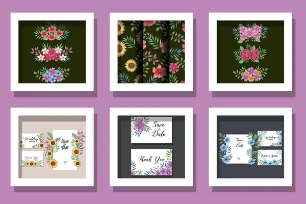 Bundel kaarten uitnodiging met bloemen decoratie — Stockvector