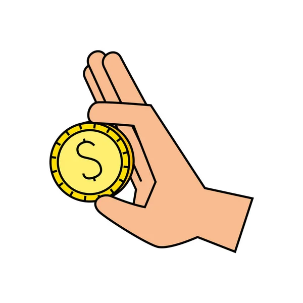 Ізольована рука тримає монету Векторний дизайн — стоковий вектор