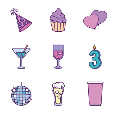 Mutlu yıllar ikon kümesi vektör tasarımı