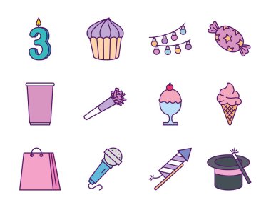 Mutlu yıllar ikon kümesi vektör tasarımı