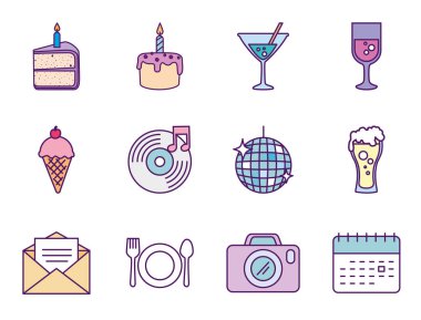 Mutlu yıllar ikon kümesi vektör tasarımı