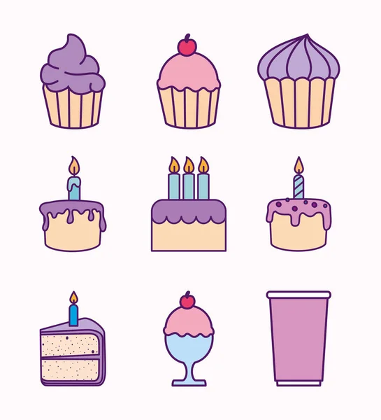 Joyeux anniversaire icône set vectoriel design — Image vectorielle