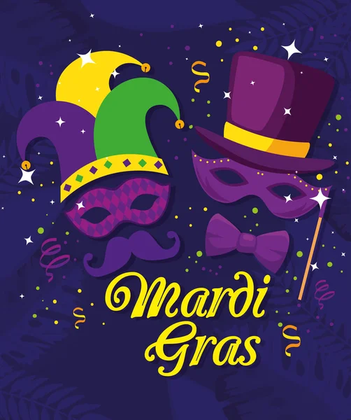 Mardi gras masks with hats vector design — 스톡 벡터