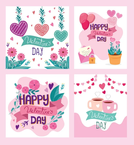 Set di biglietti di auguri per San Valentino — Vettoriale Stock