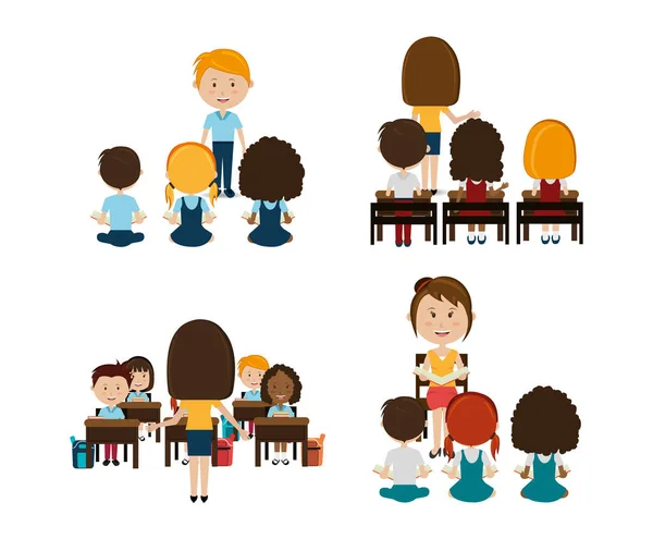 Ομάδα μικρών μαθητών με δασκάλους — Διανυσματικό Αρχείο